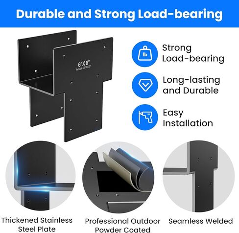 2 قطعة 6 × 6 بوصة (5.6 × 5.6 فعليًا) دعامة من الفولاذ المقاوم للصدأ، مناسبة لتوصيل شرفة المراقبة الخشبية، عمود الفناء على سطح السفينة، دعامة عوارض خشبية للفناء، للحديقة، الفناء in Kuwait