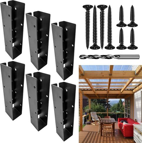 دعامات تعليق رافدة مخفية، شماعة شفة مخفية للأعمال الخشبية مقاس 2 × 8 بوصة (فعلي: 1.5 بوصة × 7.5 بوصة) من الخشب، دعامة فولاذية على شكل حرف U للسياج الخشبي والشرفة والأرجوحة والدرابزين (6 عبوات) in Kuwait