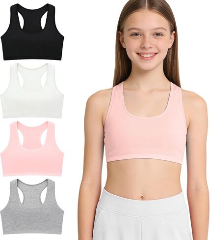 Girls Training Bras, 4-6 Pack Racerback Sports Bra for Teens Age 8-14 Years, Ultra Comfort Soft Everyday Underwear (US, Age, 12 Years, 14 Years, 4 Packs) in Saudi Arabia