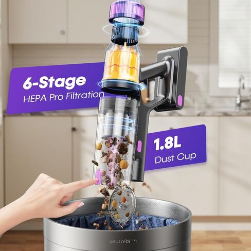 Cordless Vacuum Cleaner, 650W 48KPa Vacuum Cleaners for Home, Self-Standing Stick Vacuums with LED Display, Anti-Tangle, Lightweight, Stick Vacuum Rechargeable for Pet Hair Carpet Floor in Saudi Arabia