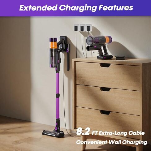 Cordless Vacuum Cleaner, 650W 48KPa Vacuum Cleaners for Home, Self-Standing Stick Vacuums with LED Display, Anti-Tangle, Lightweight, Stick Vacuum Rechargeable for Pet Hair Carpet Floor in Saudi Arabia