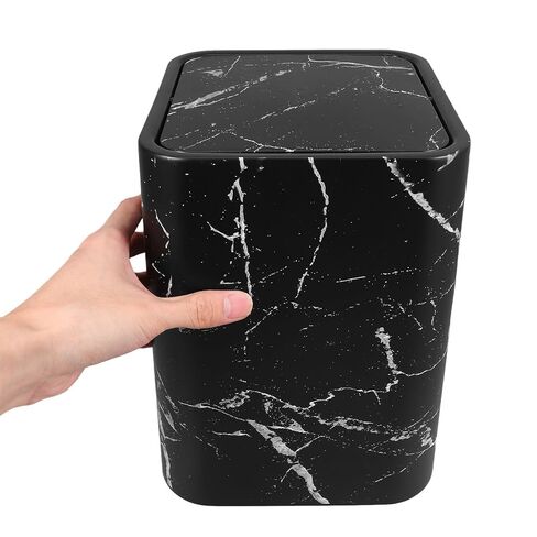 Outanaya Marble Pattern Waste Basket with Lid, Medium Size Black Marble Trash Can for Bathroom Kitchen Living Room, Household Garbage Bin for Home and Office Use in Saudi Arabia