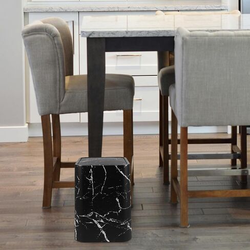 Outanaya Marble Pattern Waste Basket with Lid, Medium Size Black Marble Trash Can for Bathroom Kitchen Living Room, Household Garbage Bin for Home and Office Use in Saudi Arabia