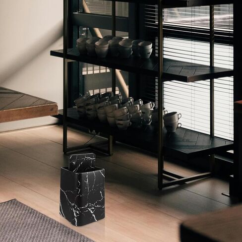 Outanaya Marble Pattern Waste Basket with Lid, Medium Size Black Marble Trash Can for Bathroom Kitchen Living Room, Household Garbage Bin for Home and Office Use in Saudi Arabia