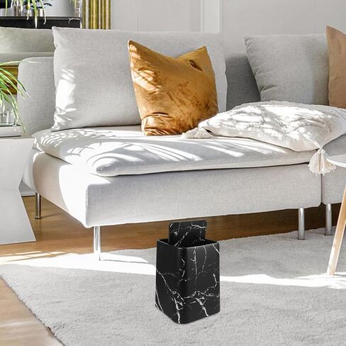 Outanaya Marble Pattern Waste Basket with Lid, Medium Size Black Marble Trash Can for Bathroom Kitchen Living Room, Household Garbage Bin for Home and Office Use in Saudi Arabia