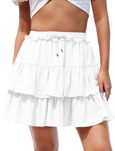 Hanpceirs Mini Skirts for Women Boho Ruffled Athletic Tennis Skorts Casual High Waist A-Line Short Skirt in Saudi Arabia