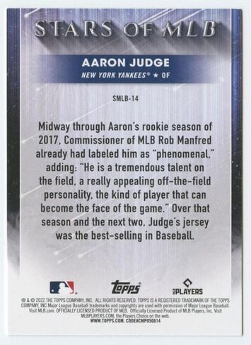 2022 TOPPS STARS OF MLB #SMLB-14 AARON JUDGE NEW YORK YANKEES BASEBALL MLB in Saudi Arabia