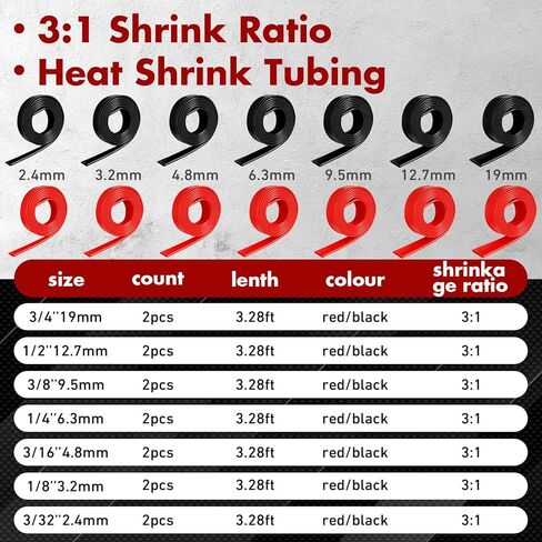 Relaxweex 14 لفة * 3.3 قدم = 46.2 قدم مجموعة أنابيب الانكماش الحراري 3: 1 أنبوب لف سلك قابل للانكماش مبطن بمادة لاصقة من 3/32 إلى 3/4 درجة بحرية معزولة مقاومة للماء ومختومة أو إصلاح كابلات السيارات الصناعية in Saudi Arabia