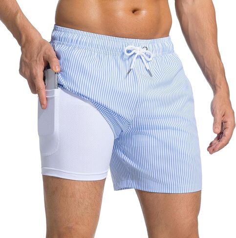 7inch Mens Swim Trunks Quick Dry Drawstring Male Board Shorts Swimwear with Mesh Compression Liner Pockets in Saudi Arabia