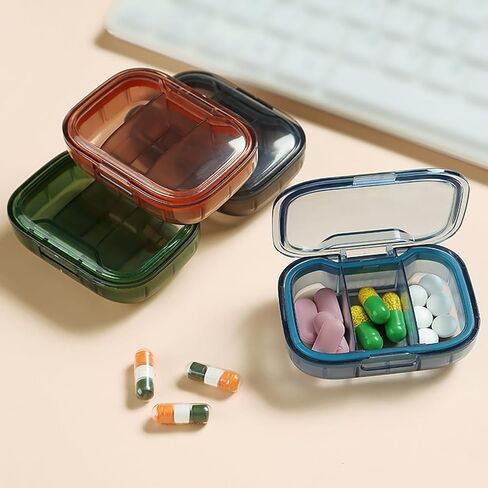 Portable Mini Pill Organizer with 3 Compartments Compact Travel Medication Storage Box for Daily Use, Blue in Saudi Arabia