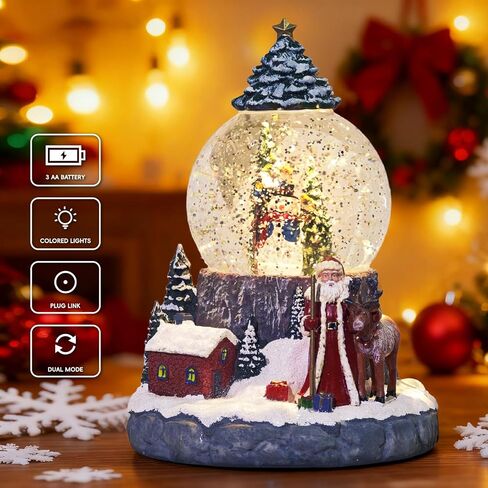Christmas Snow Globes Swirling Glitter Village Snow Globe Lantern Lighted Musical Water Lantern with 8 Songs for Christmas Decoration Gifts in Saudi Arabia