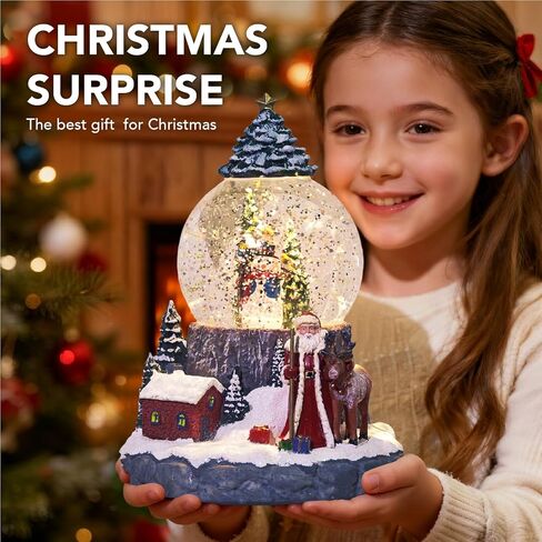 Christmas Snow Globes Swirling Glitter Village Snow Globe Lantern Lighted Musical Water Lantern with 8 Songs for Christmas Decoration Gifts in Saudi Arabia