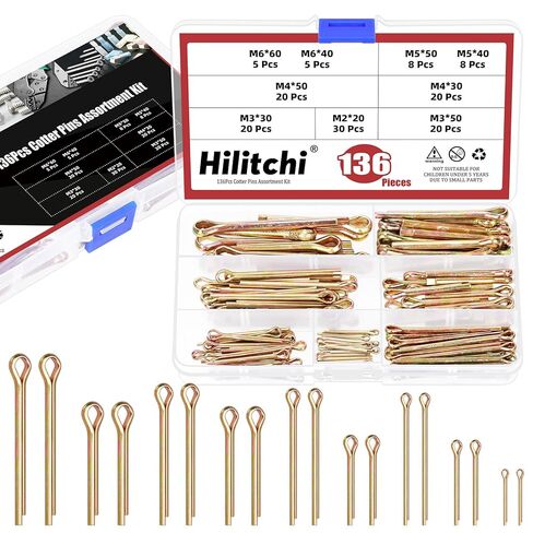 Hilitchi 136PCS Colored Zinc Plated Cotter Pin Assortment Kit M2 M3 M4 M5 M6 Straight Pins Hair Pin Split Pin Holds Split Pin Fastener Clips for Lock System in Saudi Arabia