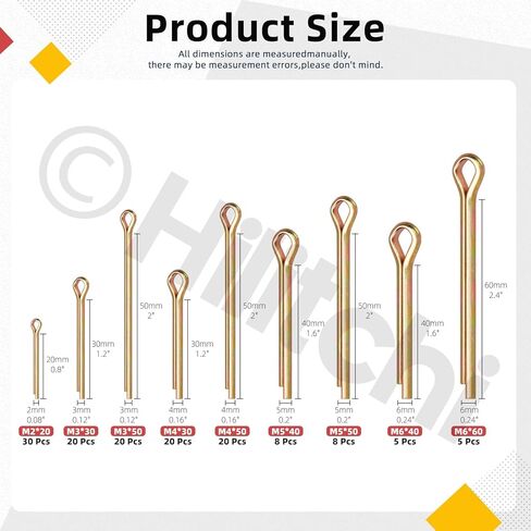 Hilitchi 136PCS Colored Zinc Plated Cotter Pin Assortment Kit M2 M3 M4 M5 M6 Straight Pins Hair Pin Split Pin Holds Split Pin Fastener Clips for Lock System in Saudi Arabia
