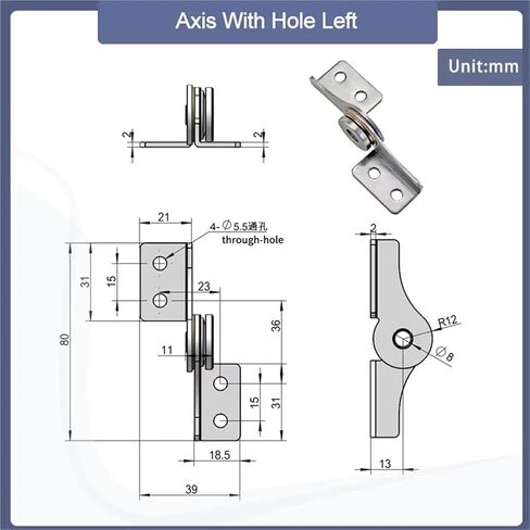 Stainless Steel Through-Hole Locate Blade Type Torque Hinge 1Pcs(Axis with Hole Left) in Saudi Arabia