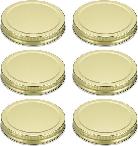 HARFINGTON 6pcs Mason Jar Lids 3.39" Tinplate Regular Mouth Reusable Leak-proof Mason Canning Covers with Silicone Rings for Storage Bottle Water Bottle and Jars, Gold in Saudi Arabia