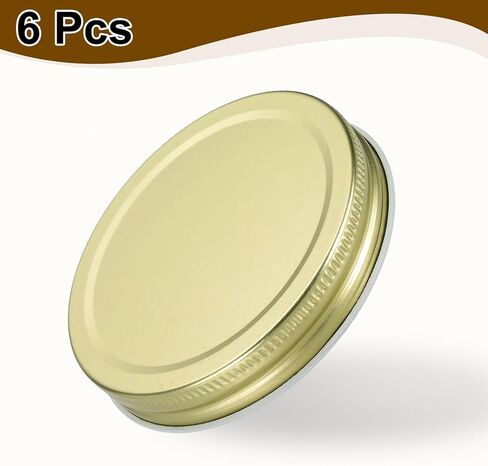 HARFINGTON 6pcs Mason Jar Lids 3.39" Tinplate Regular Mouth Reusable Leak-proof Mason Canning Covers with Silicone Rings for Storage Bottle Water Bottle and Jars, Gold in Saudi Arabia