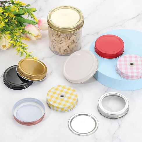 HARFINGTON 6pcs Mason Jar Lids 3.39" Tinplate Regular Mouth Reusable Leak-proof Mason Canning Covers with Silicone Rings for Storage Bottle Water Bottle and Jars, Gold in Saudi Arabia