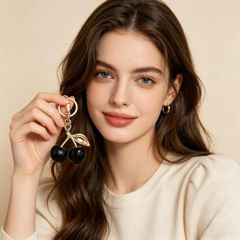 Black Cherry Bag Charm Cherry Purse Charm Black Purse Charms for Handbags Extender Chain Strap Replacement Accessories Cherrys Keychain for Women in Saudi Arabia