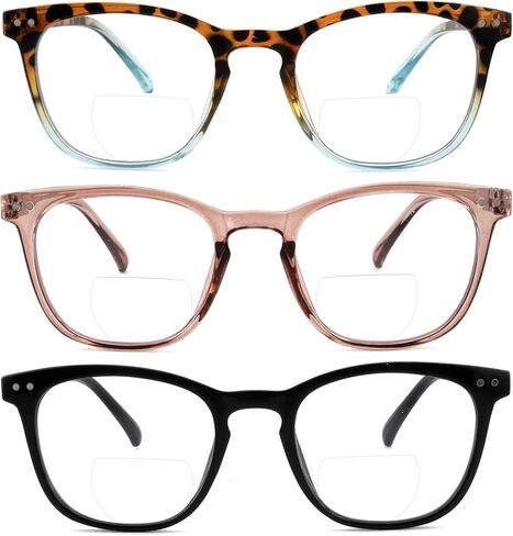 3 عبوات من نظارات القراءة ثنائية البؤرة المربعة الرجعية للسيدات، نظارات بمفصلات زنبركية مضادة للأشعة فوق البنفسجية والأشعة الزرقاء الخفيفة in Kuwait