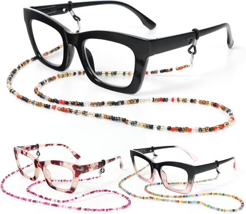 مجموعة من 3 نظارات قراءة بنمط أوبرا من REAVEE مع سلسلة، قارئات للنساء تحجب الضوء الأزرق مع مفصلات زنبركية in Kuwait