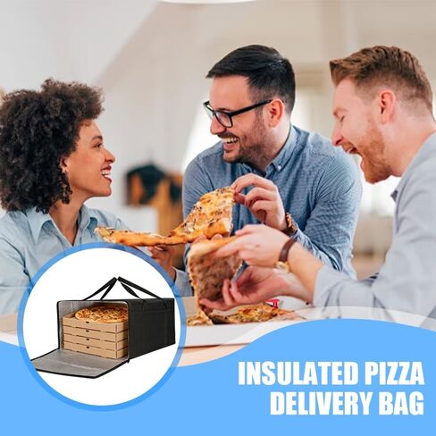 قطعتان من حقيبة توصيل البيتزا المعزولة باللون الأسود، حاملة لتدفئة البيتزا قابلة لإعادة الاستخدام مقاس 24 × 24 × 14 بوصة لتوصيل الطعام، صندوق تبريد معزول احترافي وشخصي بمقابض آمنة in Kuwait