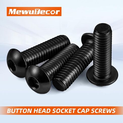 MewuDecor 1/4-20 x 1 Button Head Socket Cap Screws, Allen Socket Drive, Black Oxide, Class 10.9 Grade 10.9 Alloy Steel, Fully Threaded, 25 PCS in Saudi Arabia