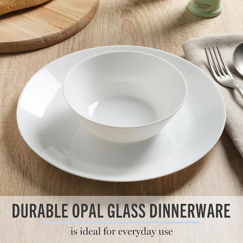 Martha Stewart Opalton Dinner Plates 6-Piece 10-Inch Plate Set – Chip and Break Resistant Opal Glass Plates - White in Saudi Arabia