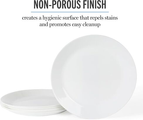 Martha Stewart Opalton Dinner Plates 6-Piece 10-Inch Plate Set – Chip and Break Resistant Opal Glass Plates - White in Saudi Arabia