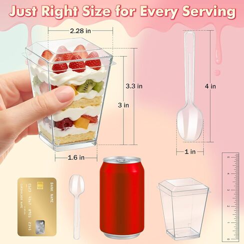 60PCS 5oz Plastic Dessert Cups with Lids and Spoons, Clear Yogurt Parfait Cups with Lids, Mini Dessert Shooter Cups with Spoons, Small Square Appetizer Cups for Fruit Party Pudding Ice Cream Trifle in Saudi Arabia