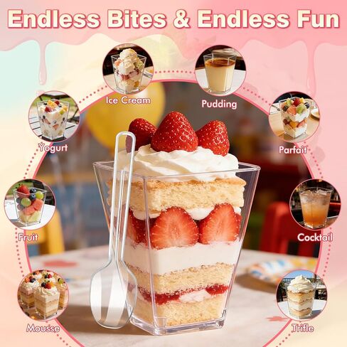 60PCS 5oz Plastic Dessert Cups with Lids and Spoons, Clear Yogurt Parfait Cups with Lids, Mini Dessert Shooter Cups with Spoons, Small Square Appetizer Cups for Fruit Party Pudding Ice Cream Trifle in Saudi Arabia