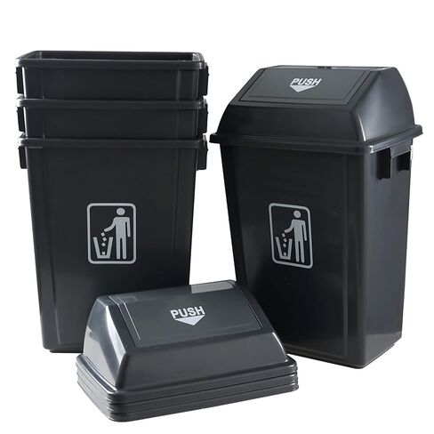 سلة مهملات بلاستيكية سعة 13 جالونًا مع غطاء متأرجح، علبة قمامة كبيرة الحجم مكونة من 4 عبوات، باللون الرمادي in Kuwait