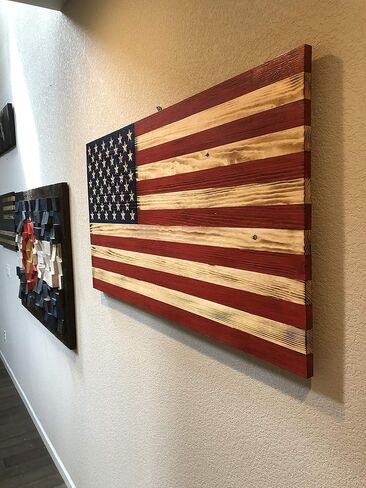 Bad Beard Woodworks Handcarved Wood American Flag Wall Art Décor | LARGE, X-LARGE, or JUMBO | Rustic Handmade, Wooden Flag, Wood Art, Wall Art in Saudi Arabia