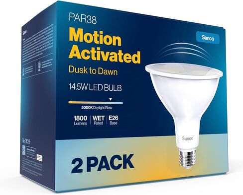مصباح طوفان لمستشعر Sunco Motion Sensor ، غسق إلى مصابيح LED في الهواء الطلق ، 14.5W = 150W ، 5000K Daylight ، 1800 LM ، غير قابلة للانتشار ، قاعدة متوسطة E26 ، UL Certified 2 Pack in Saudi Arabia