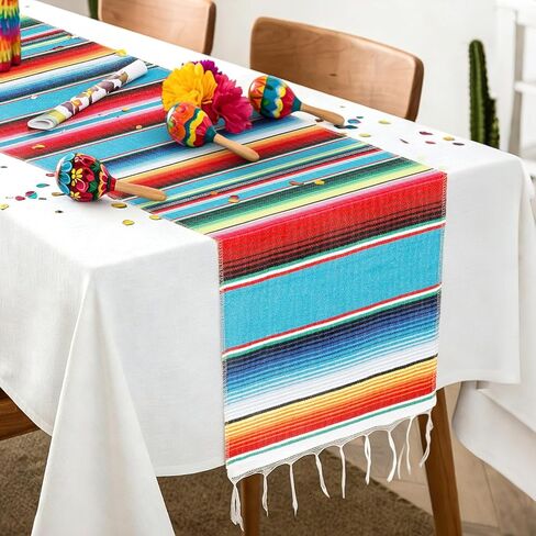 عداء طاولة مكسيكي ، زخارف حفلات ميدان مكسيكية 14 × 84 بوصة قوس قزح طاولة عداء ملون طاولة العدائين Cinco de Mayo Decorations Mexican Decor in Kuwait