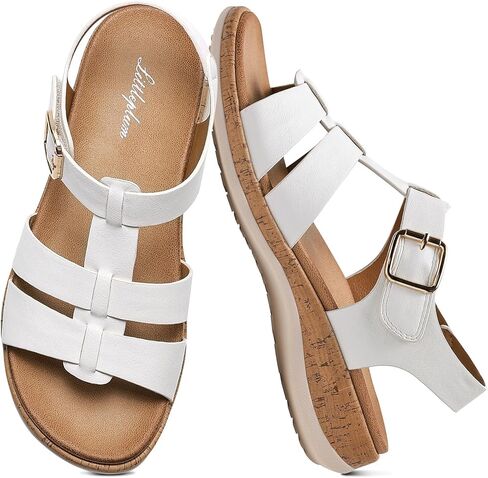 Littleplum النساء الصنادل المسطحة قوس دعم مفتوح اصبع القدم الانزلاق على صنادل طراز جلاديتور مريح المشي أحذية الصيف للشاطئ السفر عادية متأنق in Kuwait