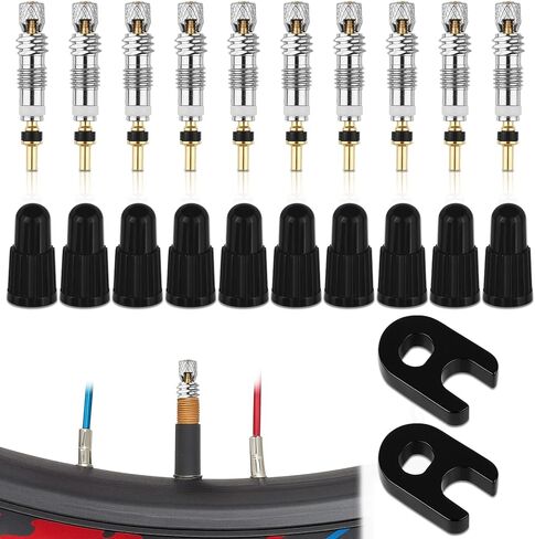 22 Pcs Presta Valve Core Repair Kit, 10 Valve Cores 10 Valve Caps 2 Plastic Buckles Brass Presta Valve Stem Adapter for MTB Bicycle Tires in Saudi Arabia