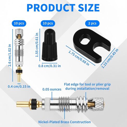 22 Pcs Presta Valve Core Repair Kit, 10 Valve Cores 10 Valve Caps 2 Plastic Buckles Brass Presta Valve Stem Adapter for MTB Bicycle Tires in Saudi Arabia