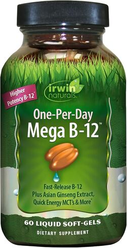 Irwin Naturals One-Per-Day Mega B-12 1,500mcg High Potency Methylcobalamin Vitamin - Fast Enhanced Absorption with MCT + Asian Ginseng - Natural Energy Boost - 60 Liquid Softgels in Saudi Arabia