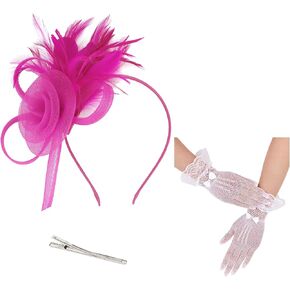 Womens Fascinators Hats and Lace Fishnet Gloves Short Tea Party Hats Feather Headband for Wedding Cocktail in Saudi Arabia