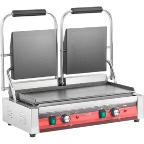 مكبس بانيني مزدوج تجاري من EGGKITPO مع لوحتين مسطحتين شواية بانيني كهربائية مع التحكم في درجة الحرارة ومقبض 19.5 بوصة × 9.4 بوصة صانع شطائر كبير من الحديد الزهر لأعمال المطبخ 110 فولت 3400 وات in Kuwait