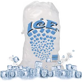 أكياس ثلج برباط بوزن 8 رطل من Concession Essentials - عبوة من 100 كيس | أكياس تخزين الثلج البلاستيكية شديدة التحمل مع إغلاق برباط آمن | مثالية لتغليف الثلج والحفلات والتخييم والتجارية in Kuwait