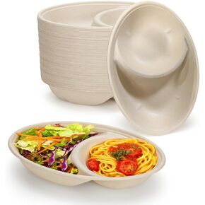 Aksipo 28 أوقية 50 وعاء ورقي، أوعية ورقية بيضاوية، وعاء حساء، حاويات إعداد الوجبات، آمنة للاستخدام في الميكروويف، قابلة للتحلل، أوعية كبيرة يمكن التخلص منها لناتشو، بوريتو، سلطة، بطاطس مخبوزة، ورقائق البطاطس والجبن in Kuwait