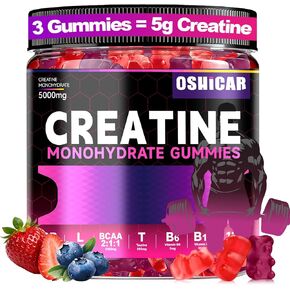OSHICAR Creatine Gummies 5000mg – 3 Gummies = 5g Creatine Monohydrate with L-Carnitine, BCAA, Taurine – Sugar Free, Vegan Pectin Based, Natural Color – Muscle Strength & Recovery – 120 Gummies in Saudi Arabia