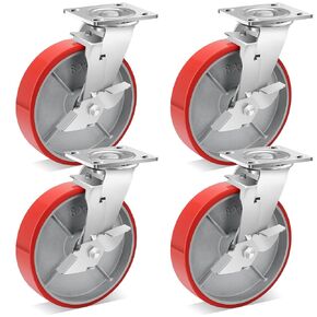 عجلات W B D WEIBIDA مقاس 6 بوصات شديدة التحمل، عجلات عجلات صناعية بوزن 2400 رطل مع عجلة بولي يوريثين بدون ضوضاء على محور فولاذي لعربة الأدوات، ومنضدة العمل (2 ثابت) in Kuwait