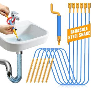 EastLink 30-Inch Reusable Drain Snake Hair Drain Clog Remover 6 Pack, Anti-Break Steel Sink Snake Drain Hair Removal Tool with Rotating Handle, Drain Cleaner Tool for Bathroom Sink, Shower, Bathtub in Kuwait