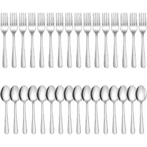 24-Piece Forks and Spoons Silverware Set,Spoons and Forks Food Grade Stainless Steel Flatware Cutlery Set for Home,Kitchen and Restaurant,Mirror Polished & Dishwasher Safe in Saudi Arabia
