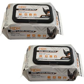 HDX Black Dual Layer 6ml Heavy Duty Disposable Nitrile Gloves 2 - 40 Packs - 80 Gloves Total Large in Saudi Arabia