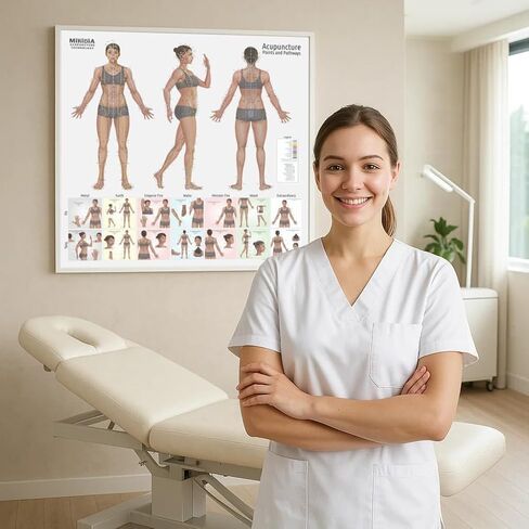 مخطط الوخز بالإبر ميريديا - ملصق خطوط ونقاط TCM تشريحي كبير - استخدام العيادة/الدراسة - مخطط دقيق لنقاط الوخز بالإبر، ملصقات واضحة - نظام ميريديان الشامل - 36 × 36، أنثى in Kuwait