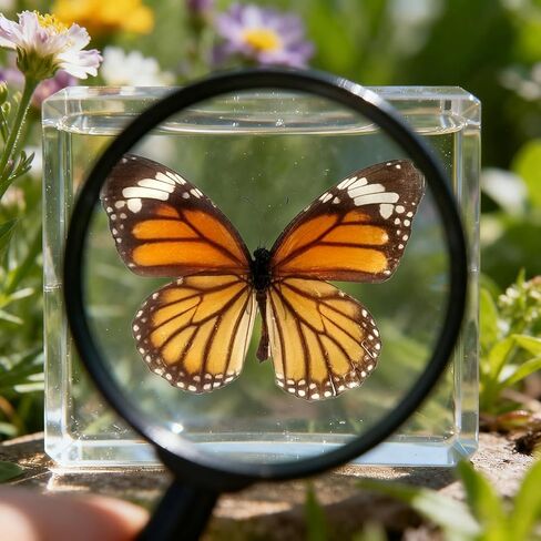 6 قطع من عينات الفراشة الحقيقية ثقالة الورق مع نظارات مكبرة، مجموعة متنوعة من الفراشات الراتنجية المؤطرة، ألعاب العرض التعليمية للعلوم في المنزل والمكتب والمدرسة (6 أنماط) in Kuwait